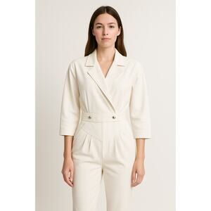 Vintage Venezia Sportswear White Denim Jumpsuit 80s Power Suit Cinched Waist XXS